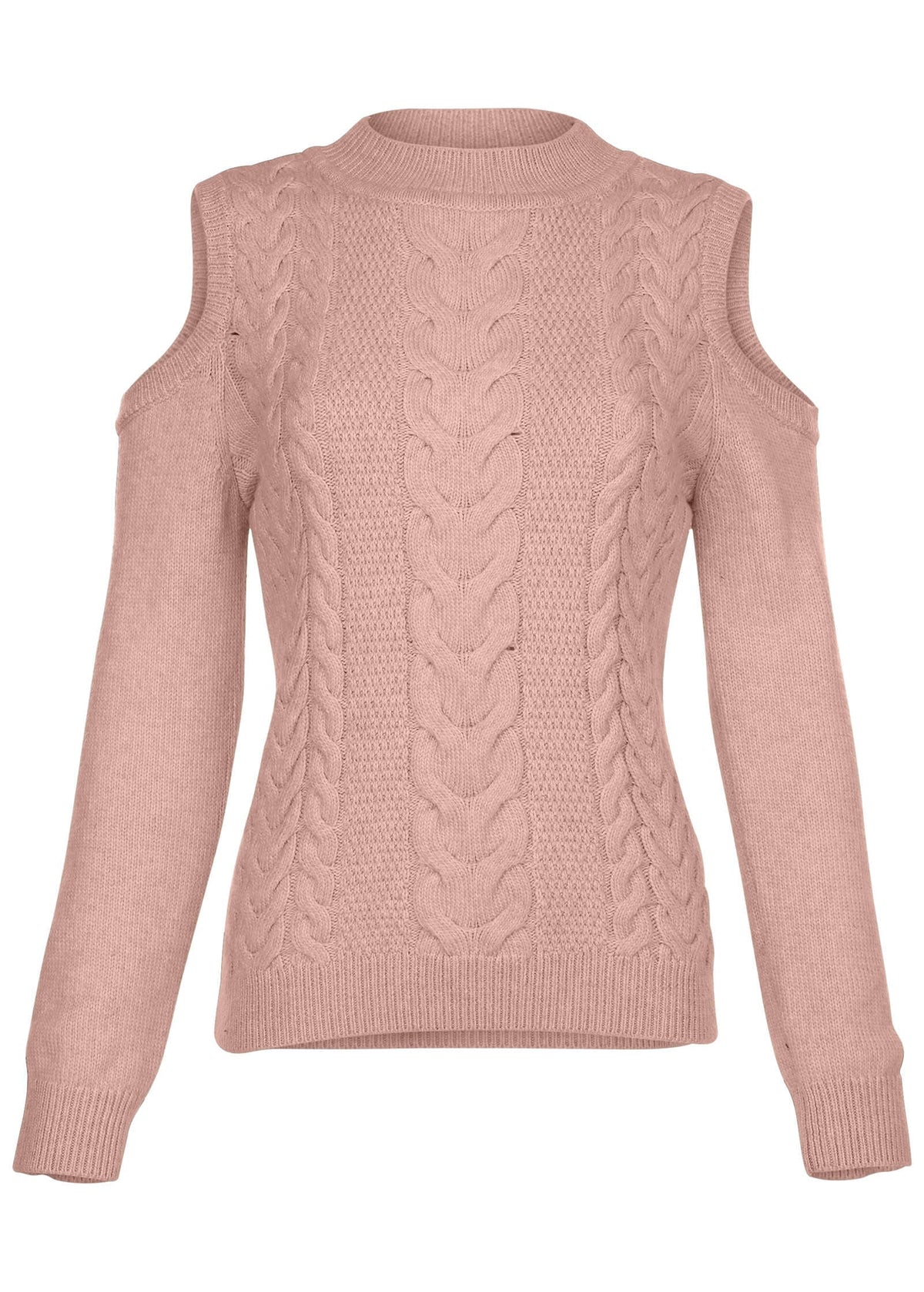 Damski sweter w warkoczowy splot z odkrytymi ramionami