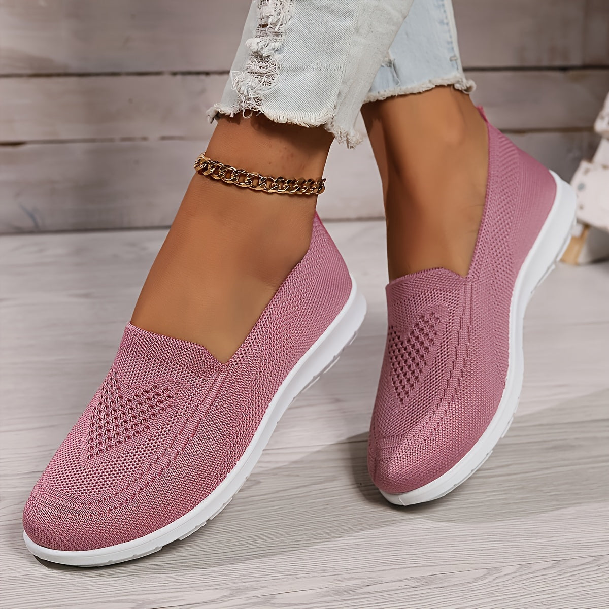 Damskie wsuwane buty sportowe z dzianinową cholewką