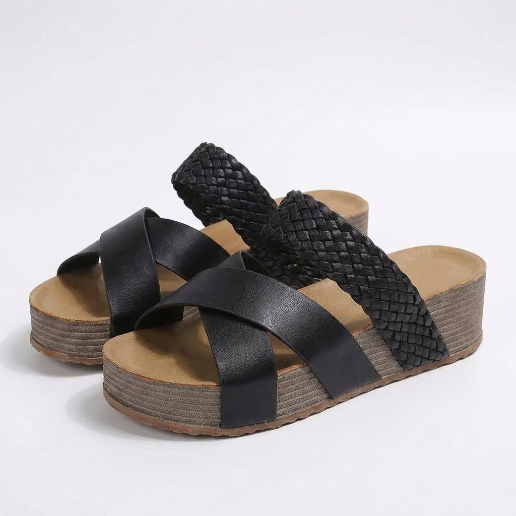 Dámské sandály na platformě, zkřížené pletené pásky, boho, na léto