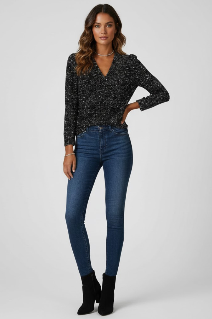 Dámská halenka s výstřihem do véčka a dlouhými rukávy