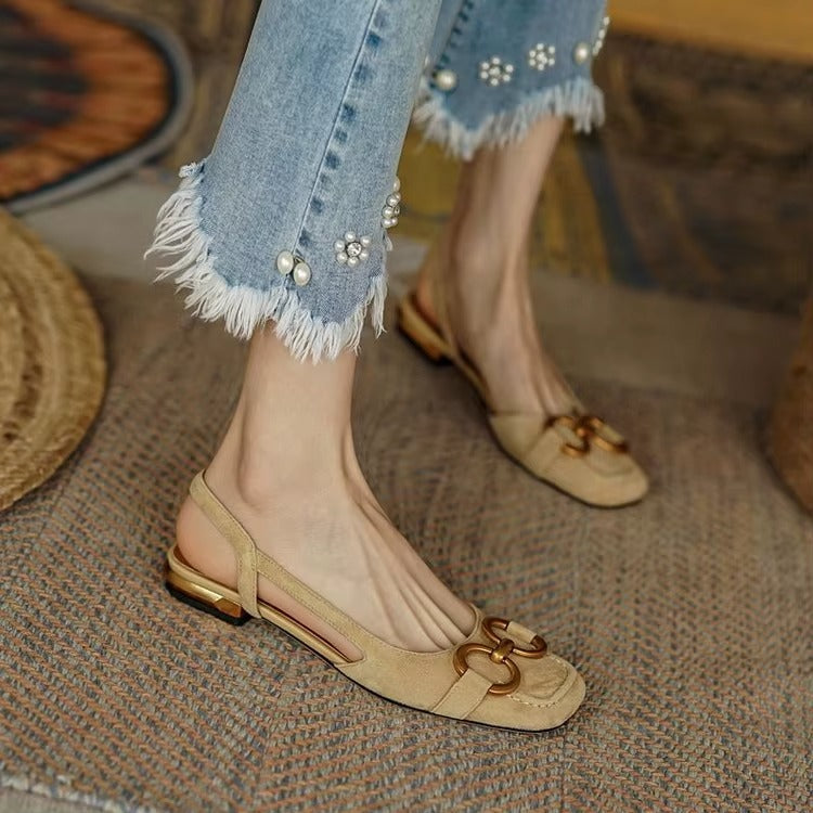 Damskie Baleriny Slingback z Zamszu z Klamrą