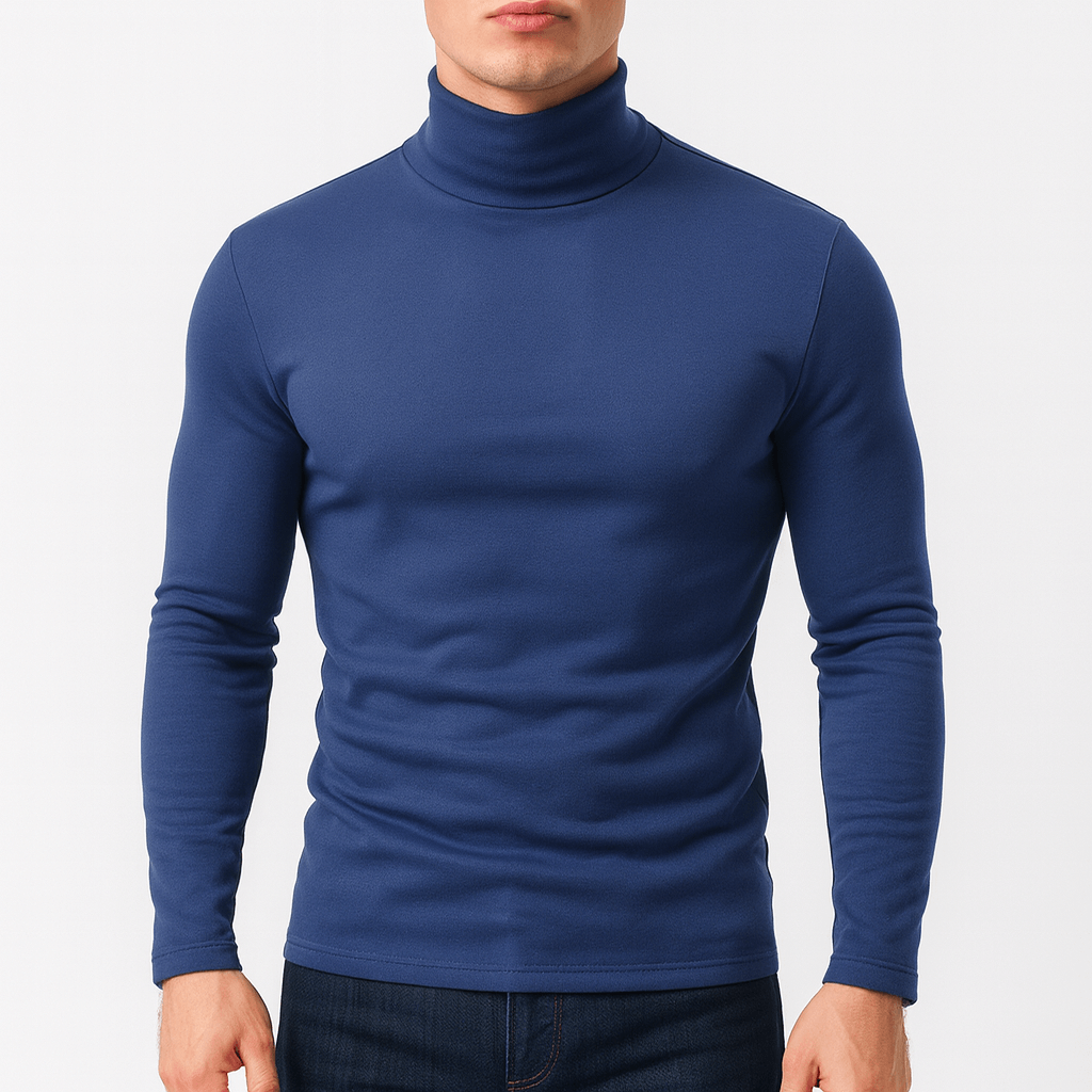 Męski dopasowany T-shirt z golfem i długim rękawem