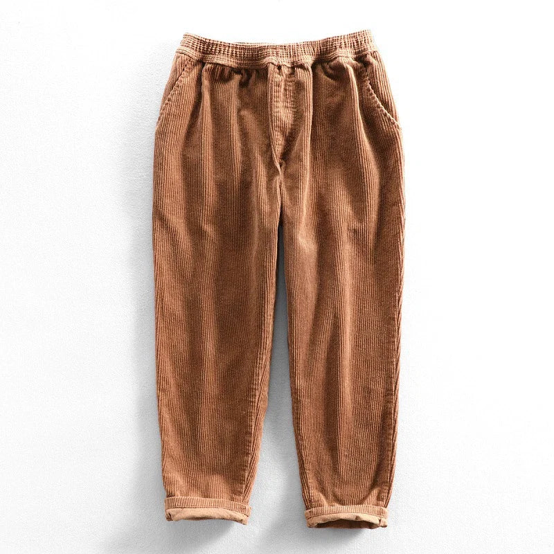 Unisex manšestrové kalhoty s gumou, zúžené nohavice, manžety