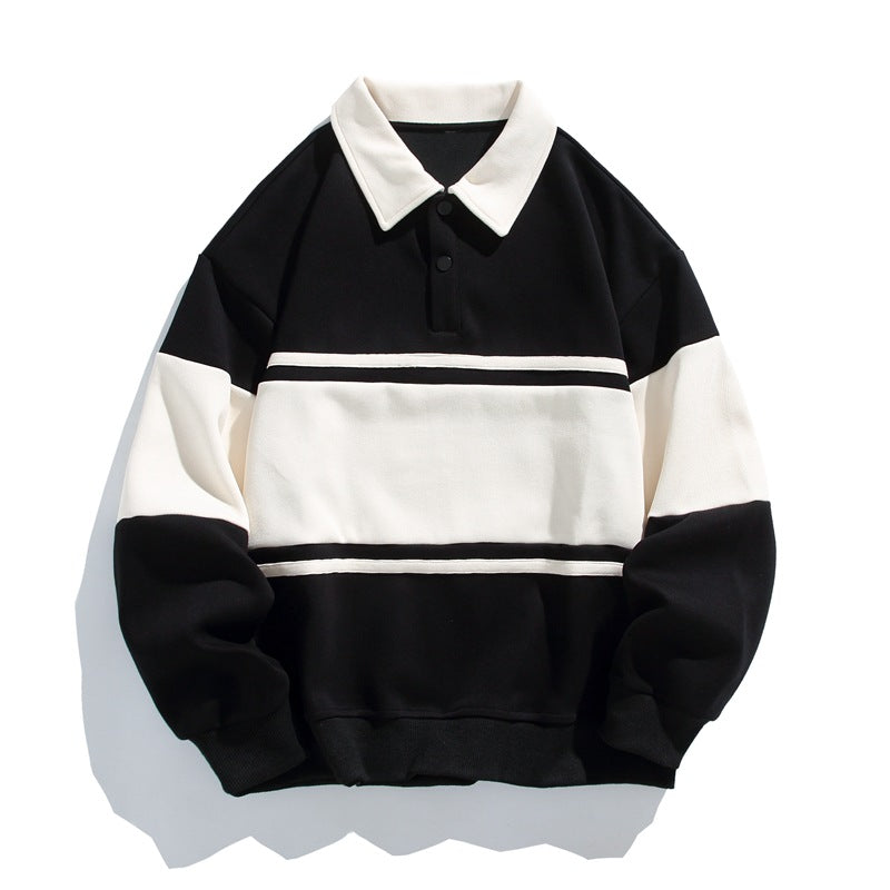 Bluza polo unisex z długim rękawem i kontrastowymi poziomymi pasami