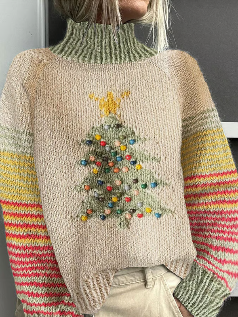 Damski sweter z golfem i wzorem choinki