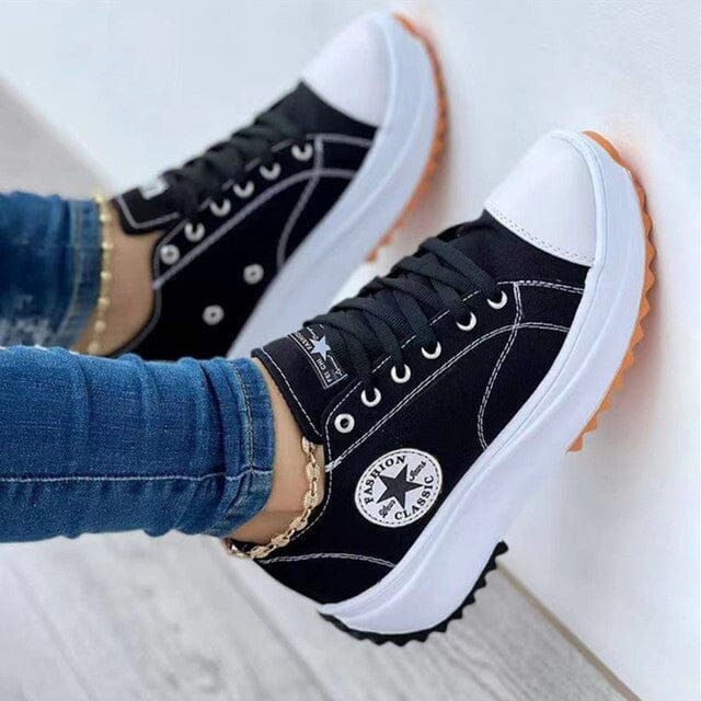 Damskie sneakersy sznurowane na wysokiej ząbkowanej podeszwie