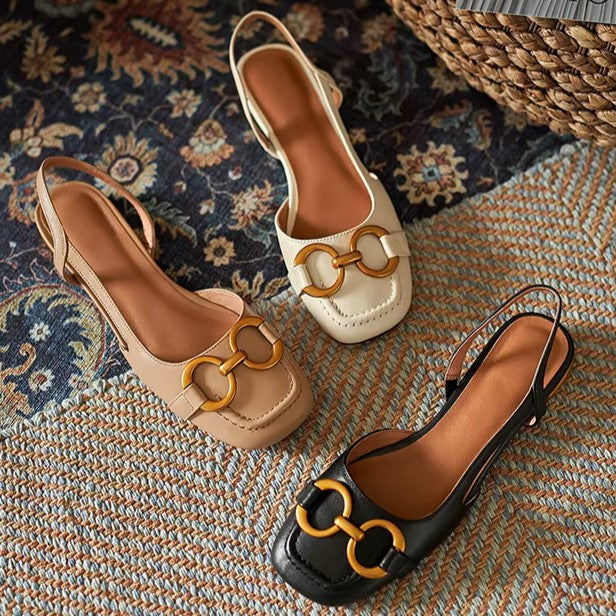 Dámské baleríny slingback ze semiše s přezkou