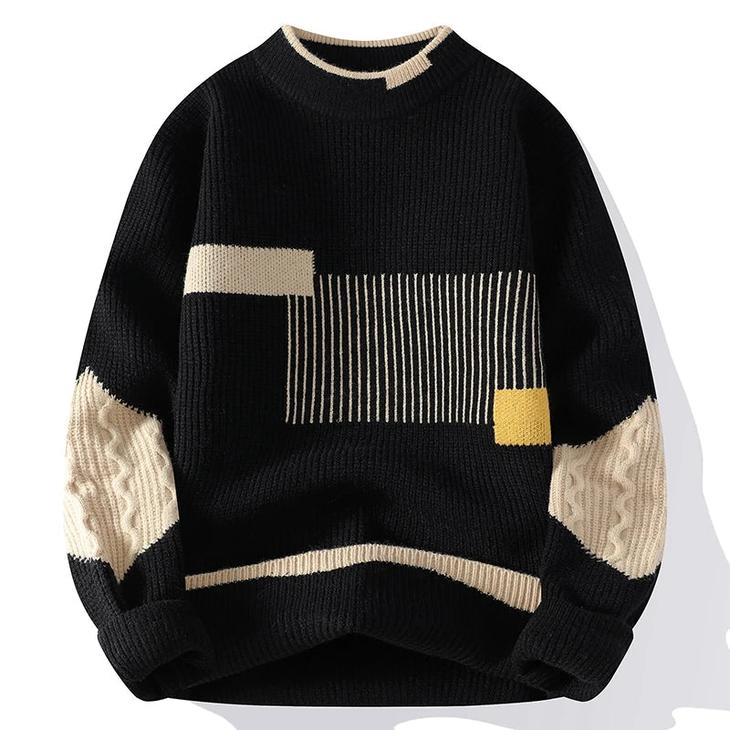Dzianinowy sweter unisex z geometrycznymi wzorami i długimi rękawami