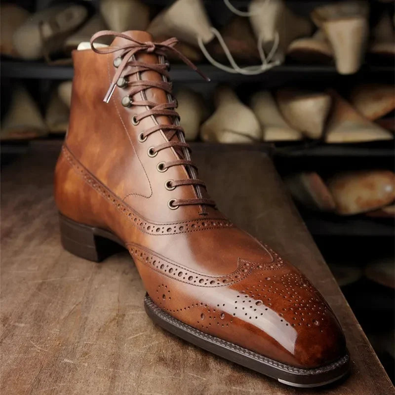Męskie sznurowane buty za kostkę z perforowanym wzorem brogue