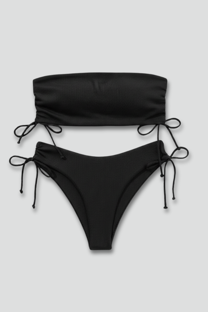 Dámský komplet bikini s bandeau topem a bočním vázáním