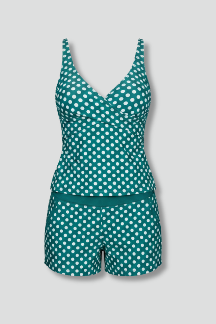 Damski Strój Kąpielowy Tankini z Topem Tank i Szortami - Zielony