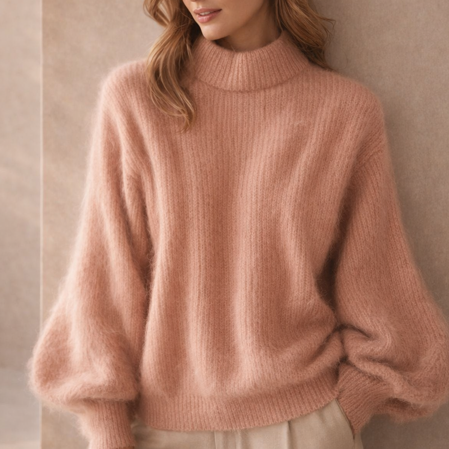 Damski sweter oversize z golfem, długimi obszernymi rękawami i ściągaczami