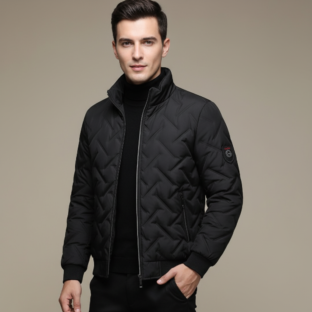 Męska pikowana kurtka ze stójką, zamkiem i kieszeniami na zamek