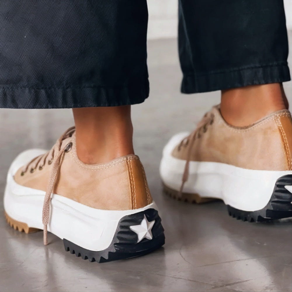 Damskie sneakersy na grubej platformie z gumowym noskiem, sznurowane trampki z płótna