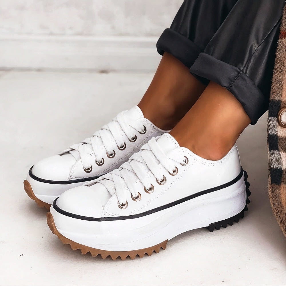Damskie sneakersy na grubej platformie z gumowym noskiem, sznurowane trampki z płótna