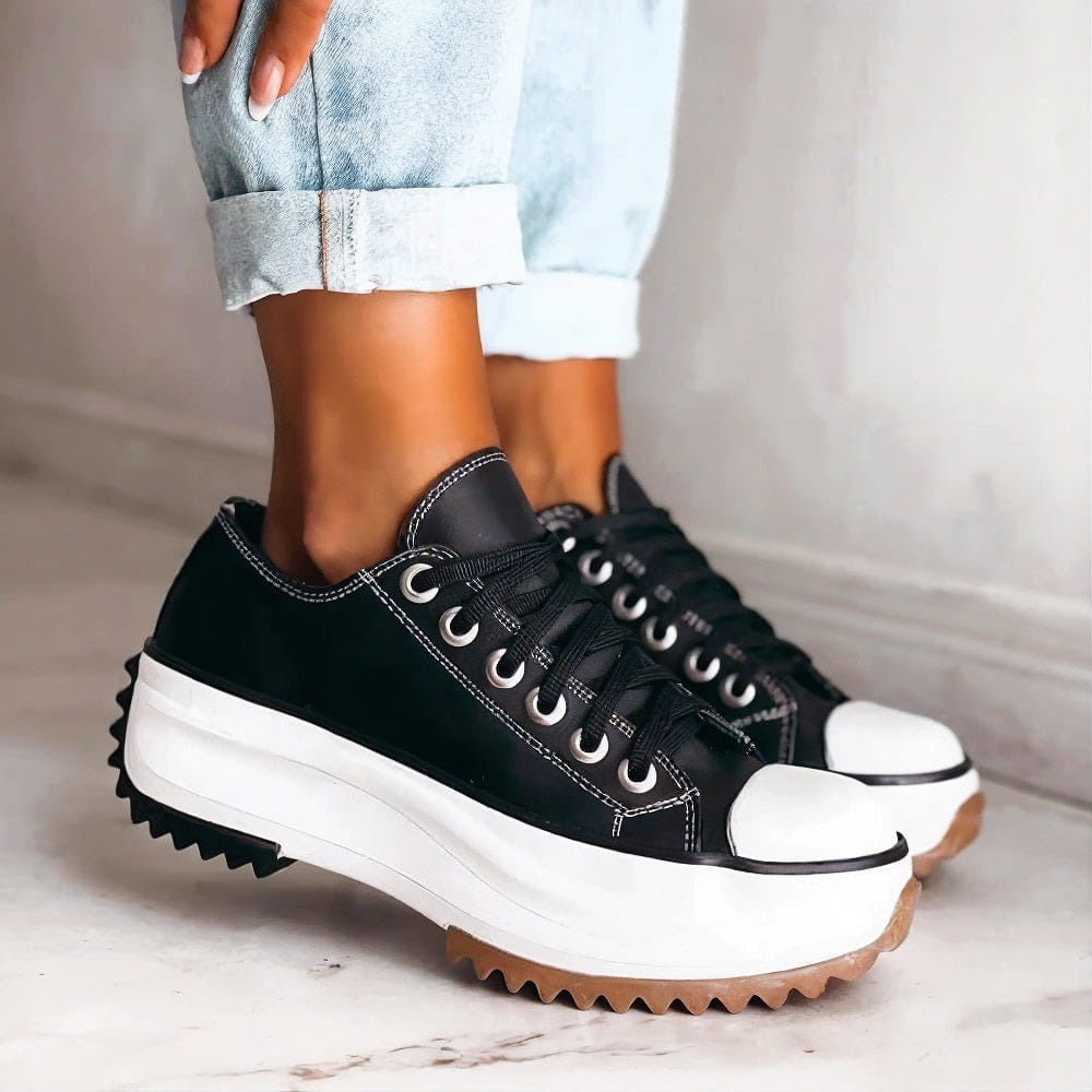 Damskie sneakersy na grubej platformie z gumowym noskiem, sznurowane trampki z płótna