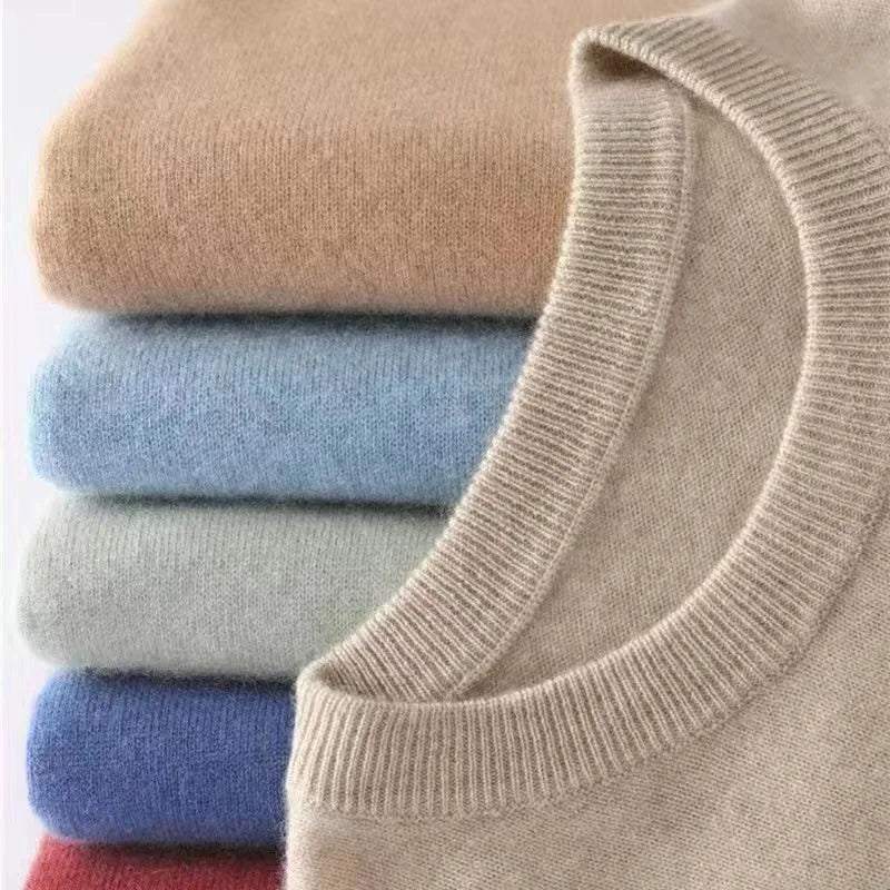 Męski gładki sweter z okrągłym dekoltem i długimi rękawami