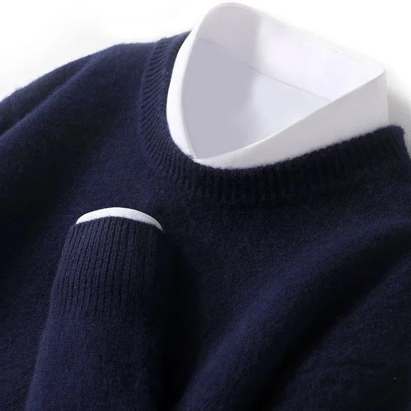Sweter unisex z okrągłym dekoltem, długimi rękawami i prążkowanymi wykończeniami