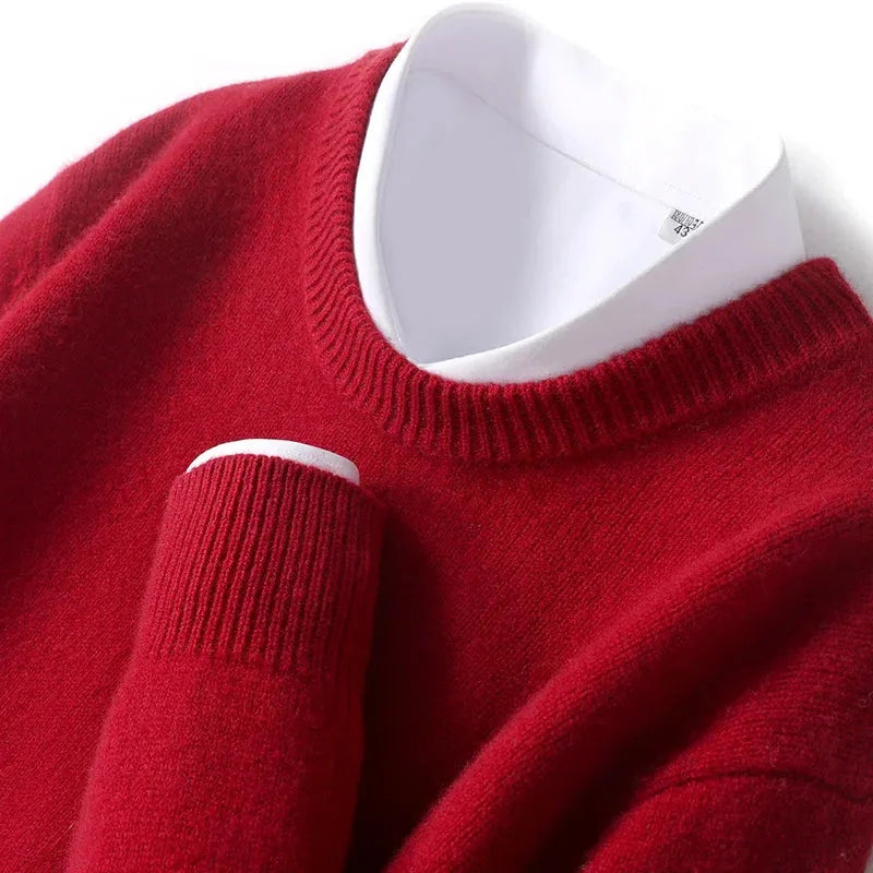 Sweter unisex z okrągłym dekoltem, długimi rękawami i prążkowanymi wykończeniami