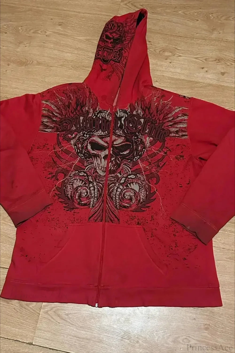 Bluza z kapturem, zamkiem błyskawicznym, kieszeniami i dużym nadrukiem