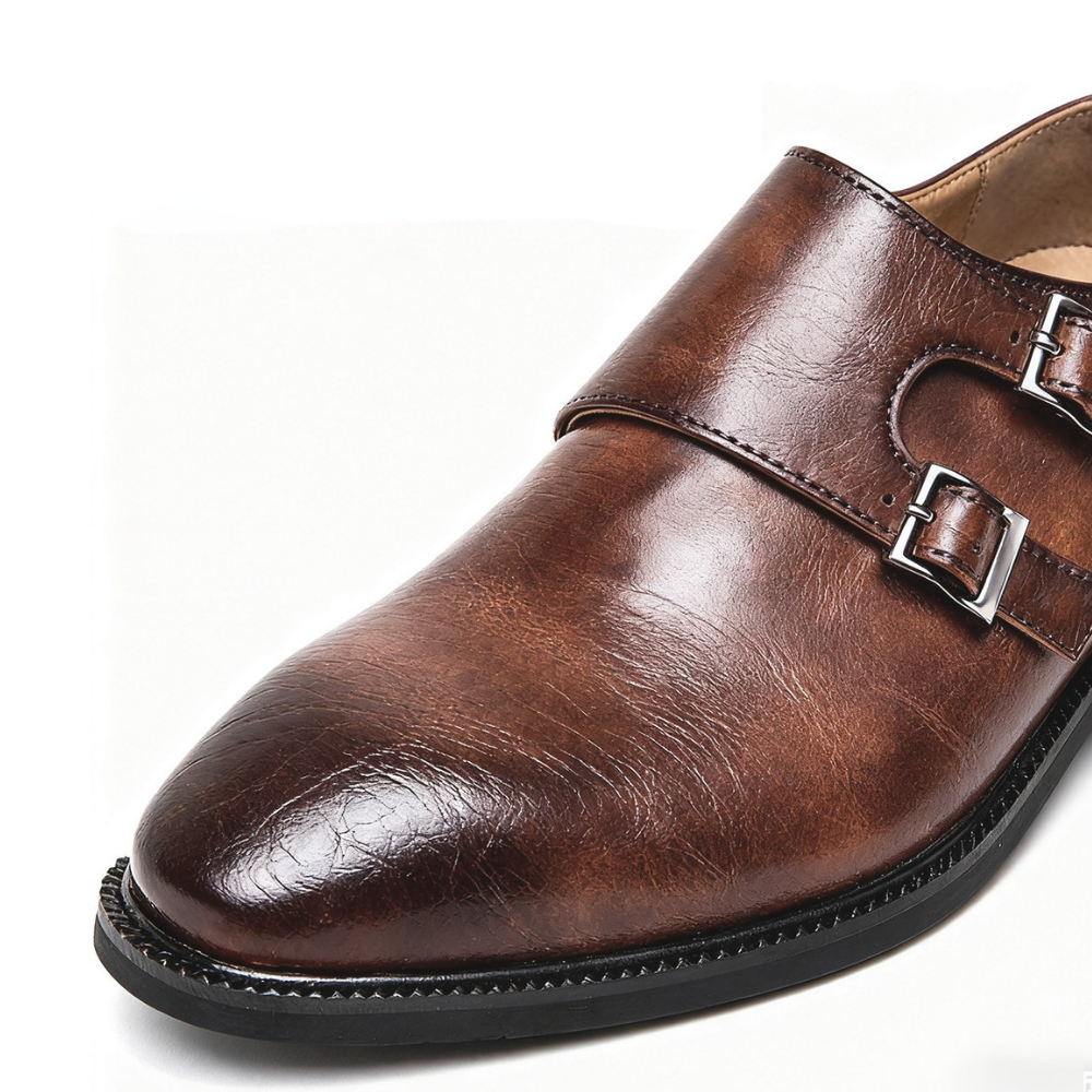 Męskie mokasyny monk strap z podwójną klamrą i migdałowym noskiem
