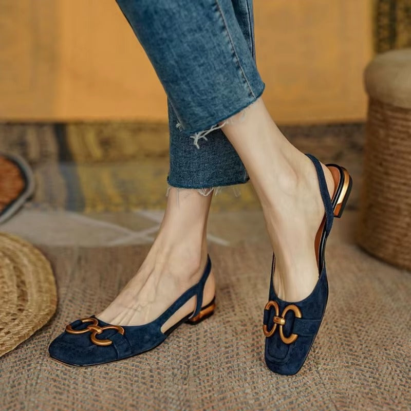 Dámské baleríny slingback ze semiše s přezkou