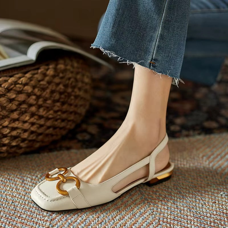 Dámské baleríny slingback ze semiše s přezkou