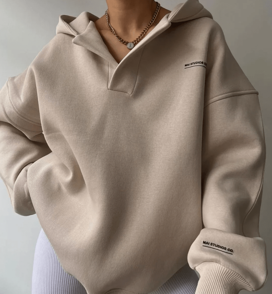 Oversize bluza damska z kapturem i otwartym dekoltem V