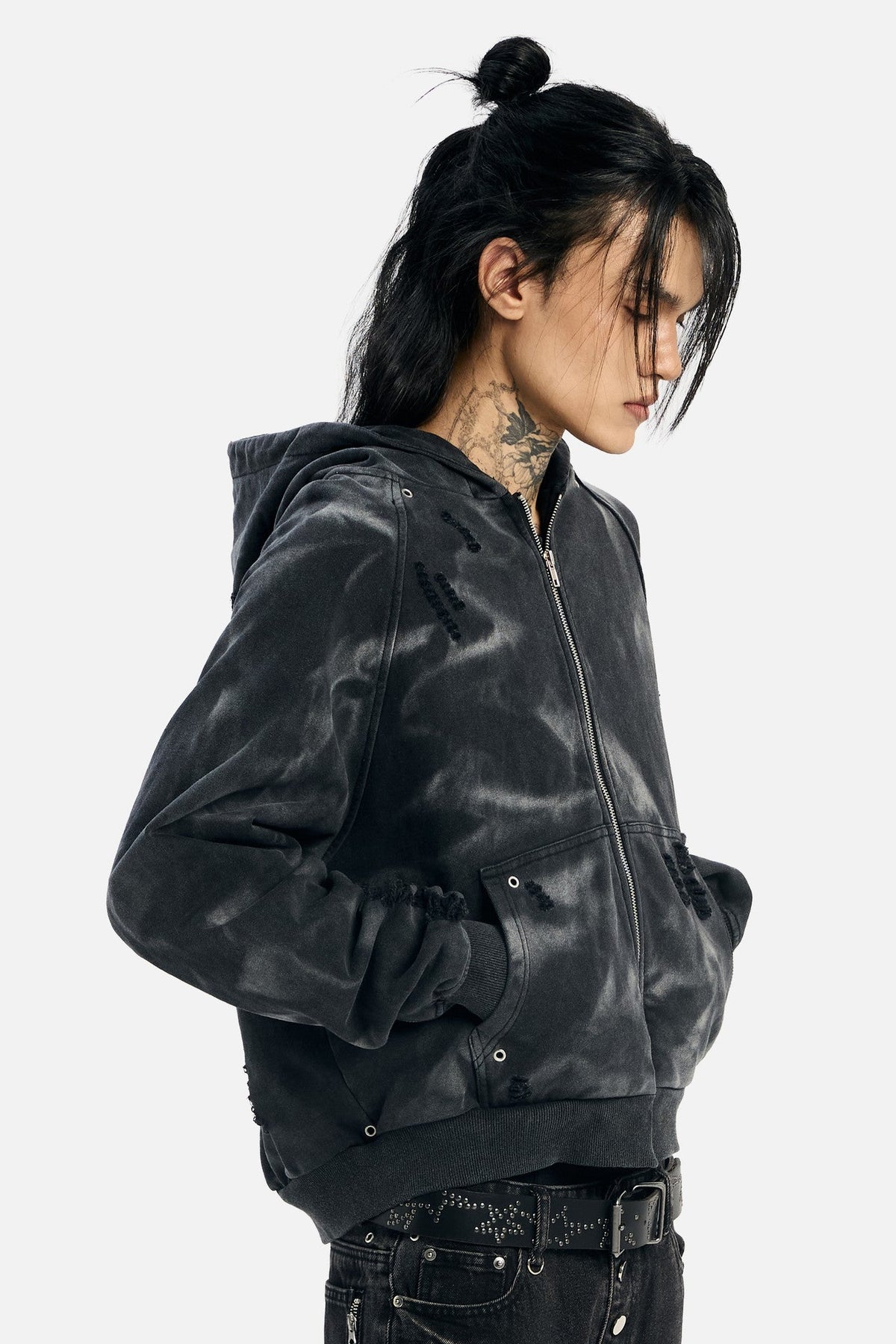 Unisex mikina s kapucí, zipem a ozdobnými cvoky