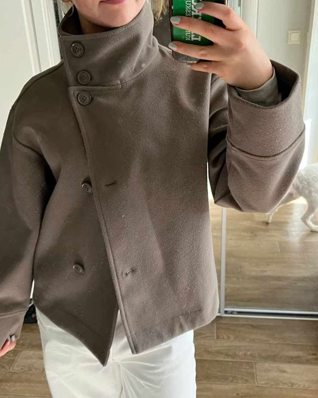 Dámská bunda se stojáčkovým límcem, zapínání na knoflíky