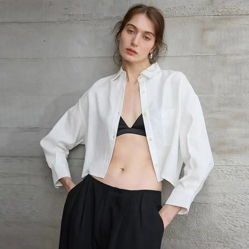 Dámská krátká košile oversize, límeček, dlouhý rukáv na léto