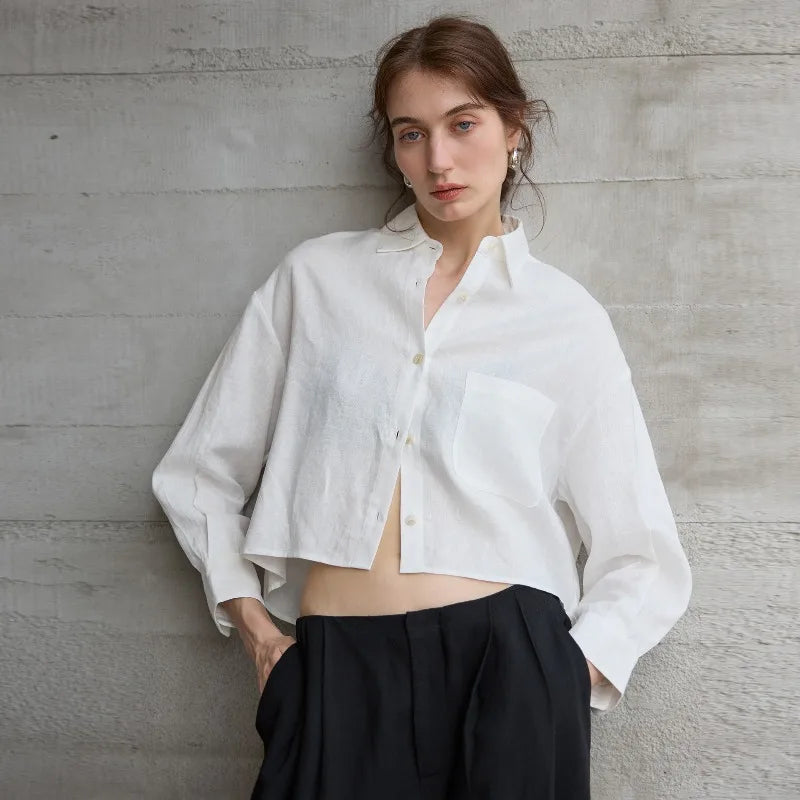 Dámská krátká košile oversize, límeček, dlouhý rukáv na léto