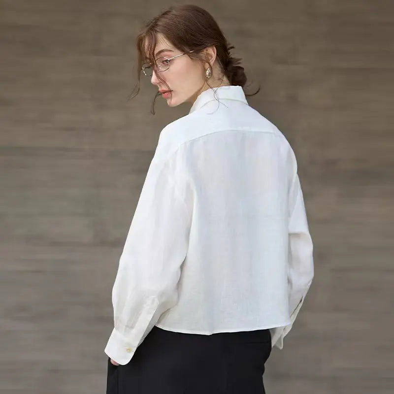 Dámská krátká košile oversize, límeček, dlouhý rukáv na léto