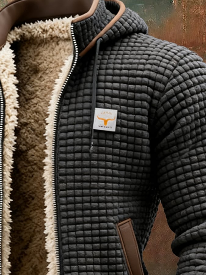 Men's Short Quilted Hooded Jacket With Plush Finish