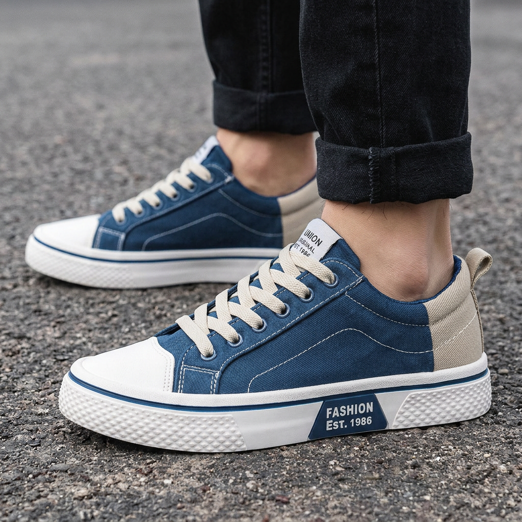 Niskie sneakersy uniseks z kontrastowymi panelami i sznurowaniem