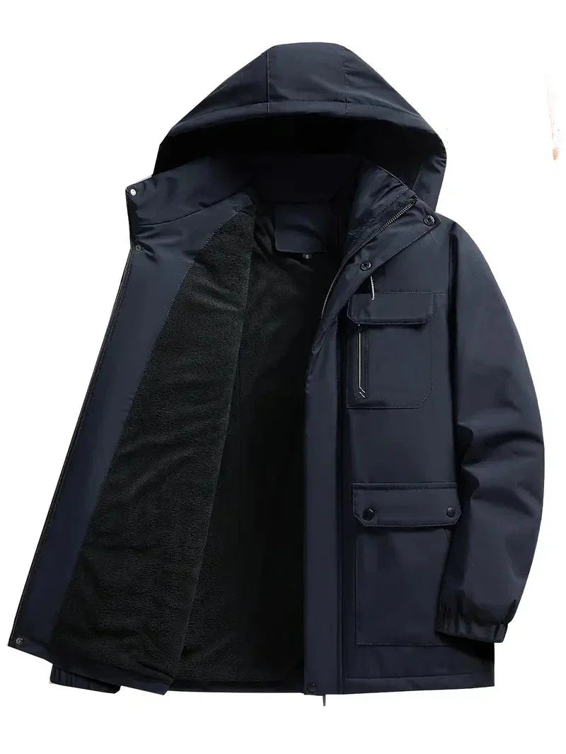 Pánská bunda parka s kapucí, kapsami a dlouhým rukávem