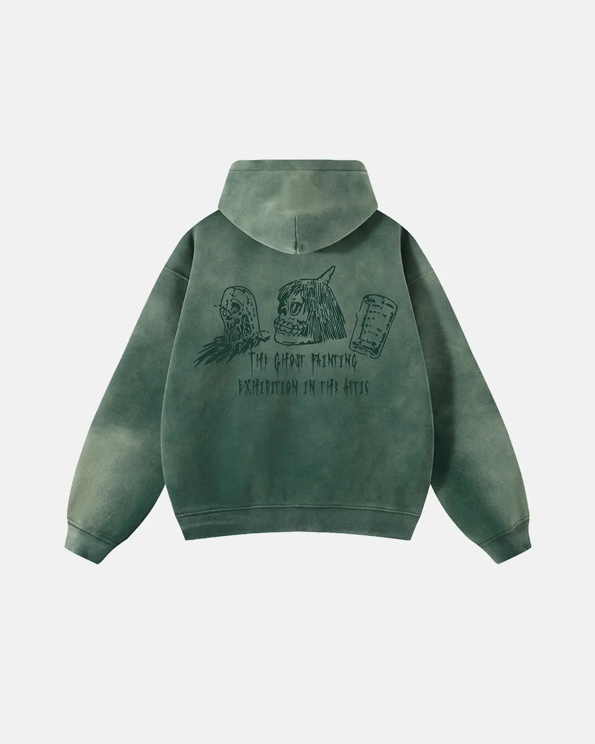 Uniszex cipzáras kapucnis pulóver, zöld, grafikával