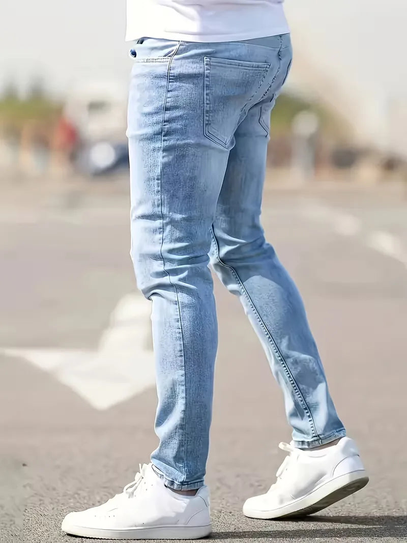 Męskie jeansy slim fit z pięcioma kieszeniami i długimi nogawkami