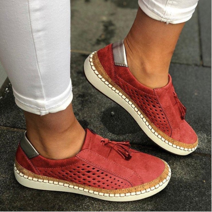 Women's Perforated Slip-On Sneakers With Decorative Tassel