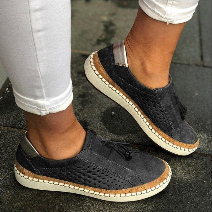 Women's Perforated Slip-On Sneakers With Decorative Tassel
