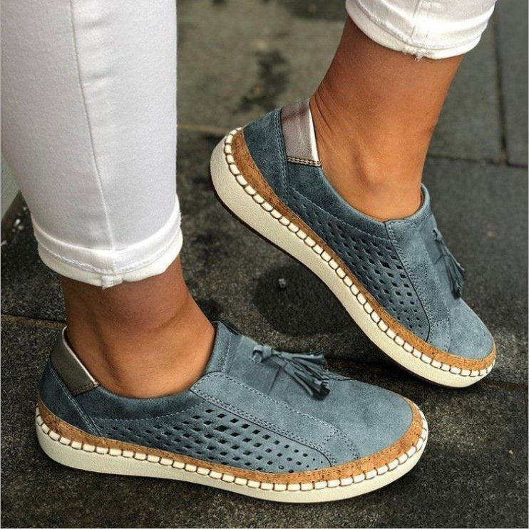 Women's Perforated Slip-On Sneakers With Decorative Tassel
