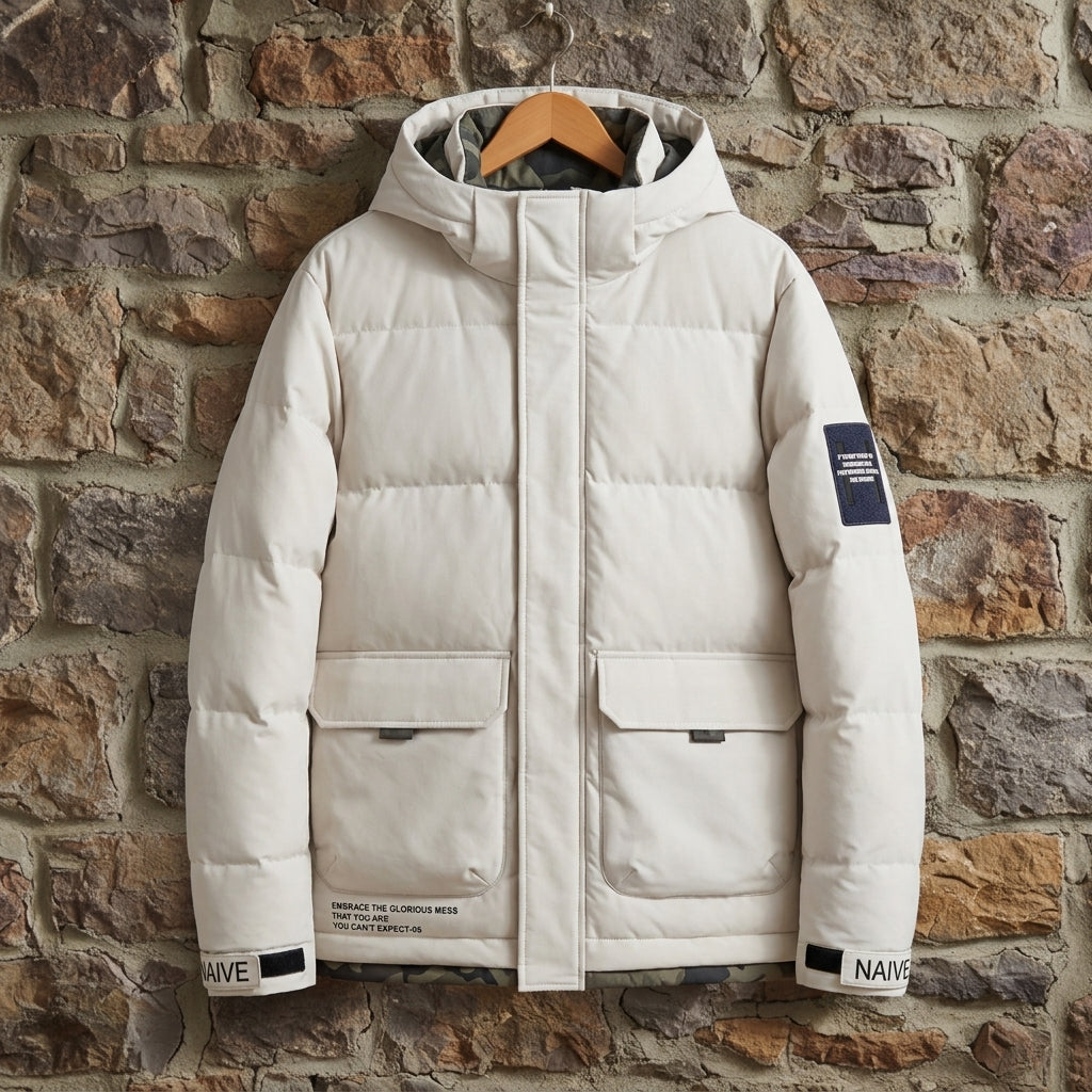 Men's Quilted Hooded Jacket With Pockets