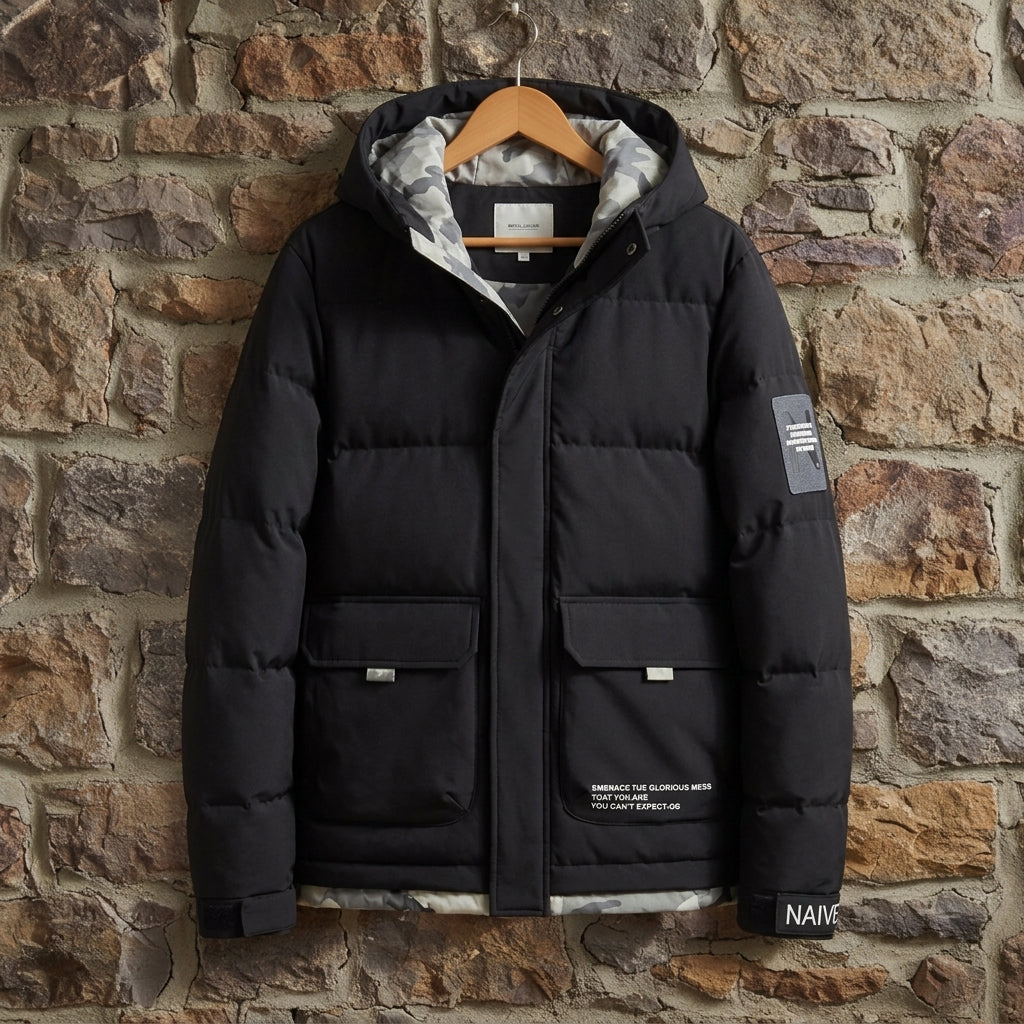 Men's Quilted Hooded Jacket With Pockets