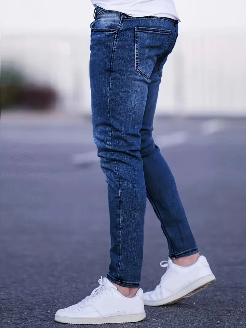 Męskie jeansy slim fit z pięcioma kieszeniami i długimi nogawkami