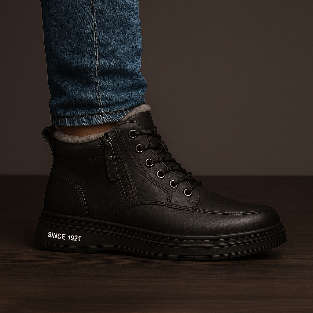 Sznurowane buty za kostkę z bocznym zamkiem i jasnym wykończeniem cholewki