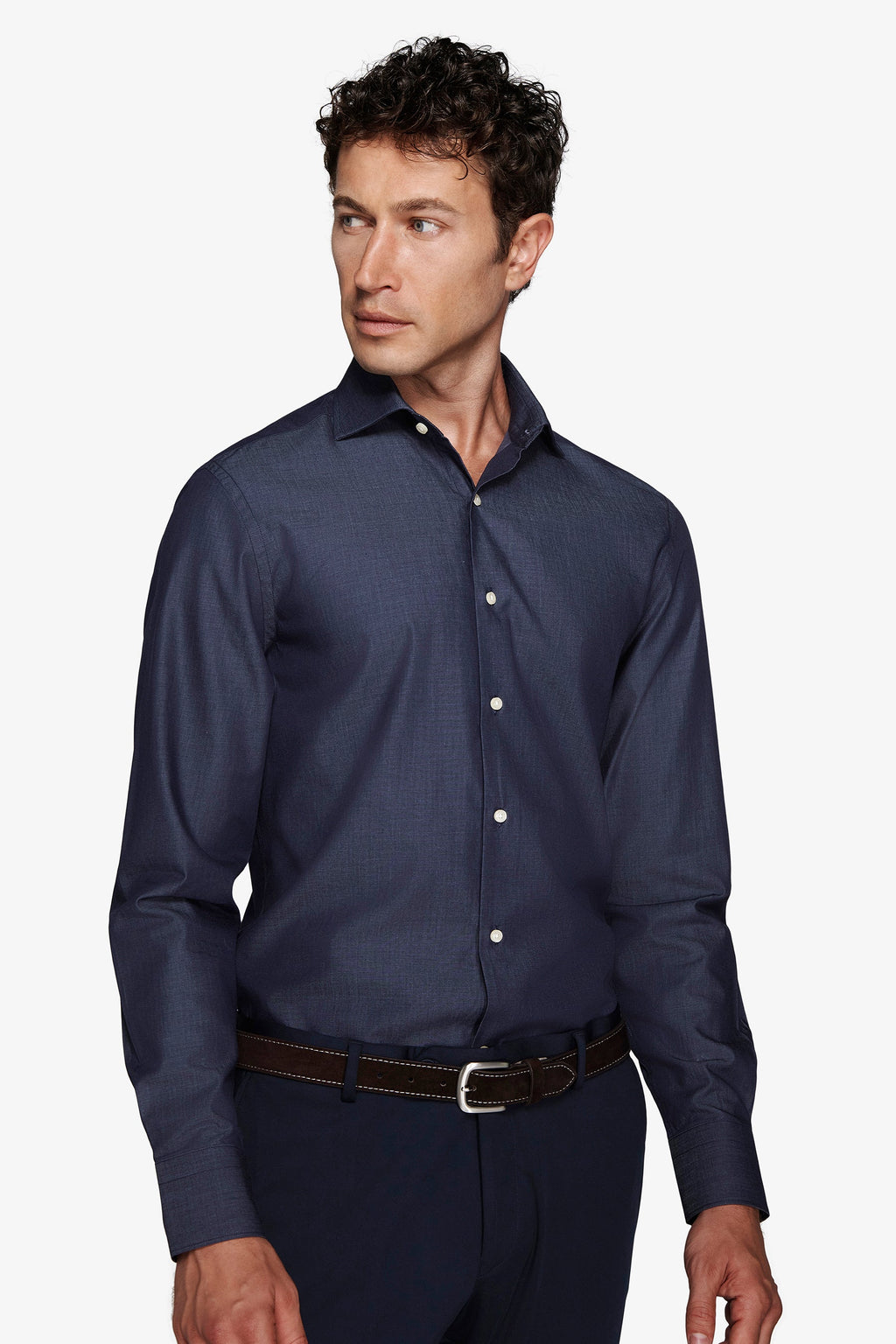 Férfi slim fit ing hosszú ujjal, sötétkék