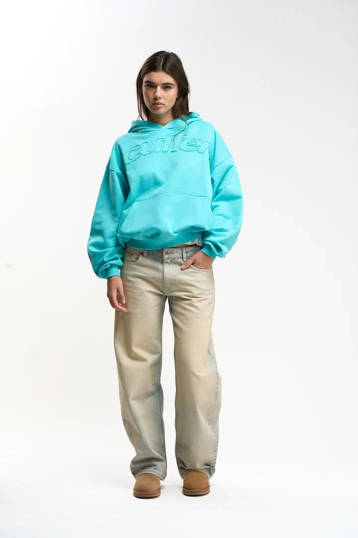 Damska bluza z kapturem, długim rękawem, kieszenią kangurkową i wypukłym napisem na piersi
