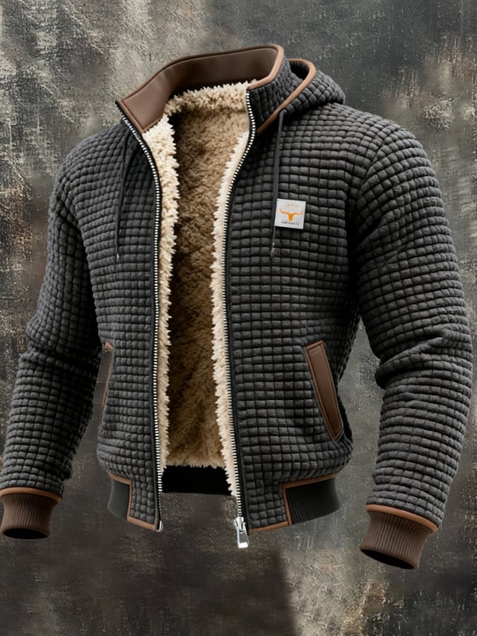 Men's Short Quilted Hooded Jacket With Plush Finish