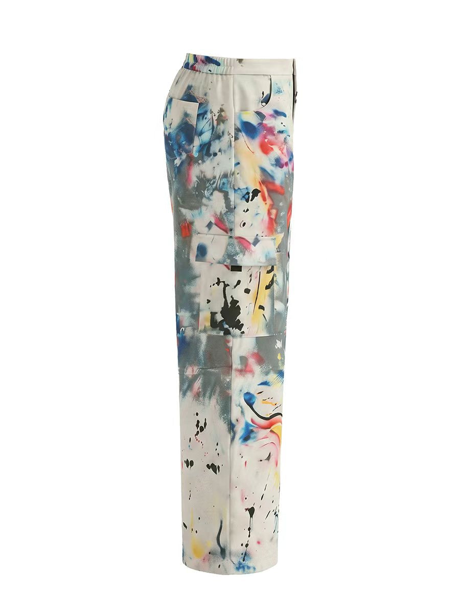 Women's High-Waisted Wide-Leg Pants, Graffiti Print