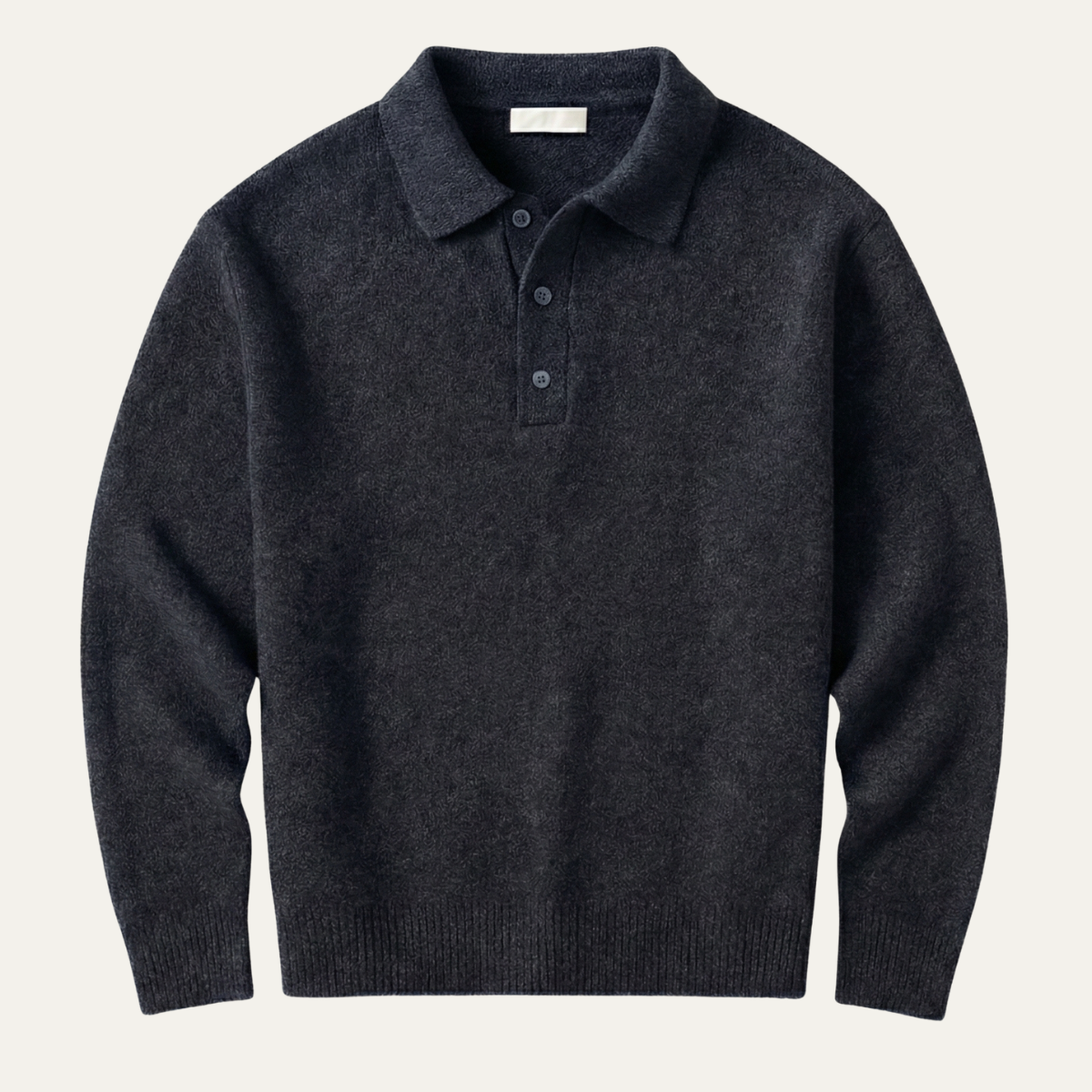 Męski dzianinowy sweter polo z kołnierzykiem, guzikami i długimi rękawami